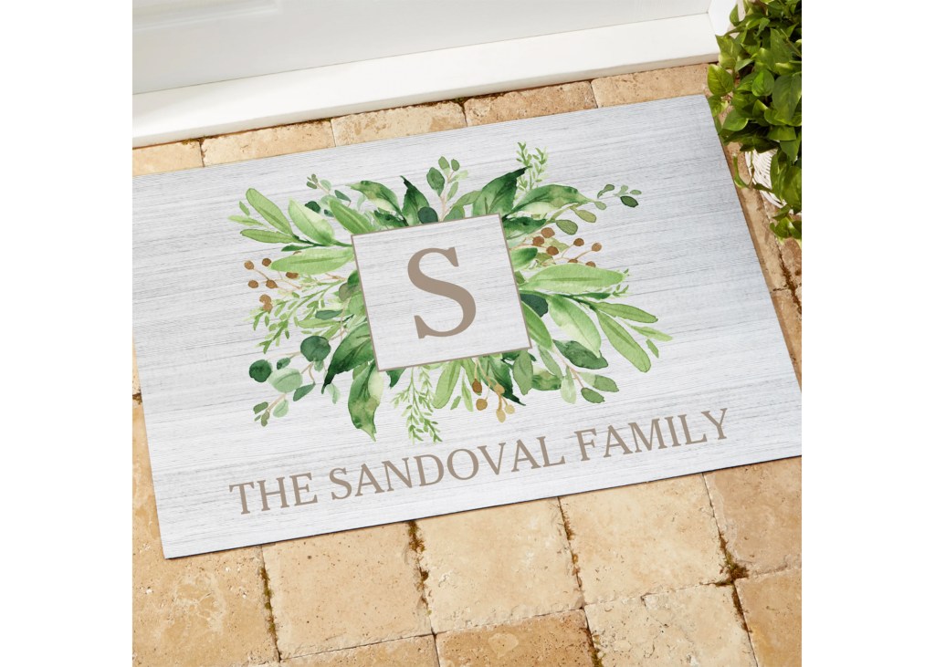 Spring Greenery Personalized Doormat