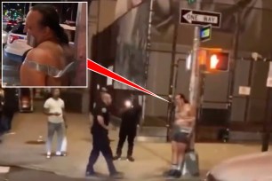 Video posted to Twitter showed police responding to a man taped to a pole which turned out to be a stunt