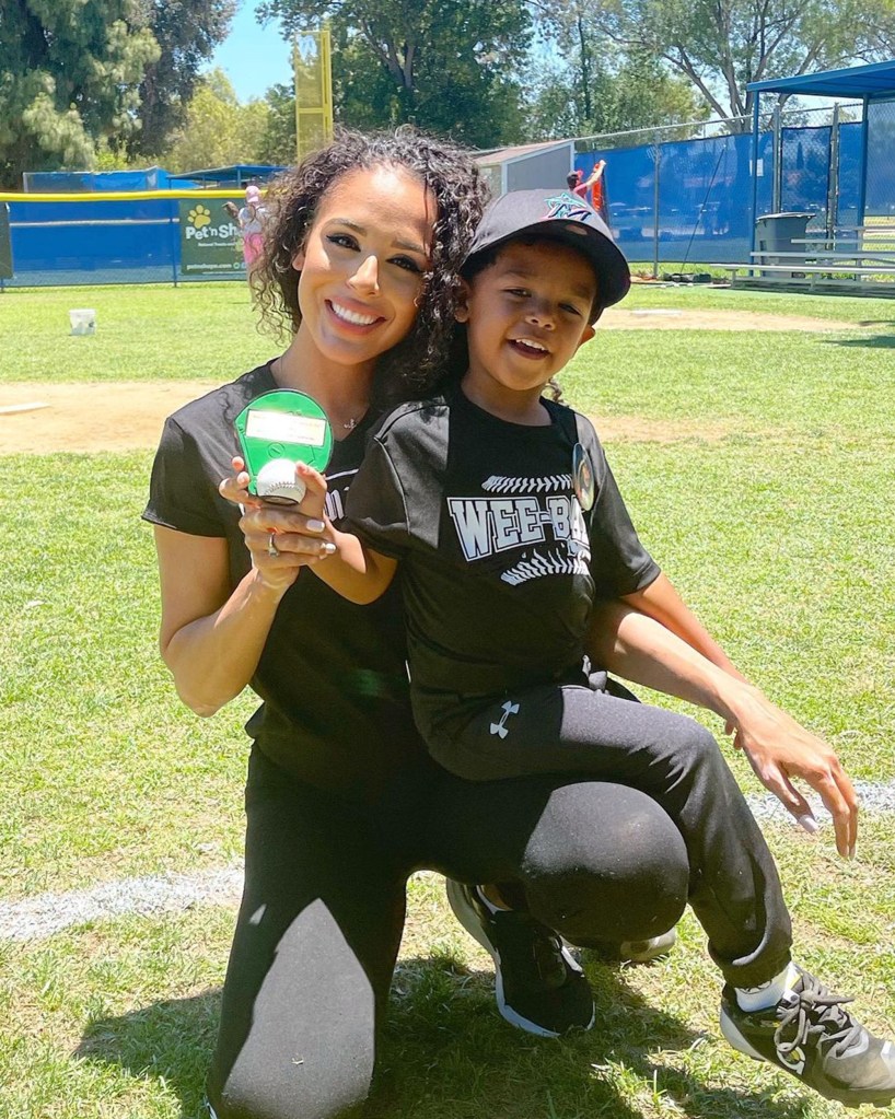 Bell with her and Cannon's toddler son, Golden, at the park. 