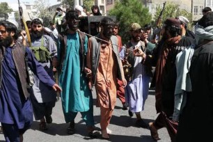 Men being paraded in the streets of Herat, Afghanistan by the Taliban