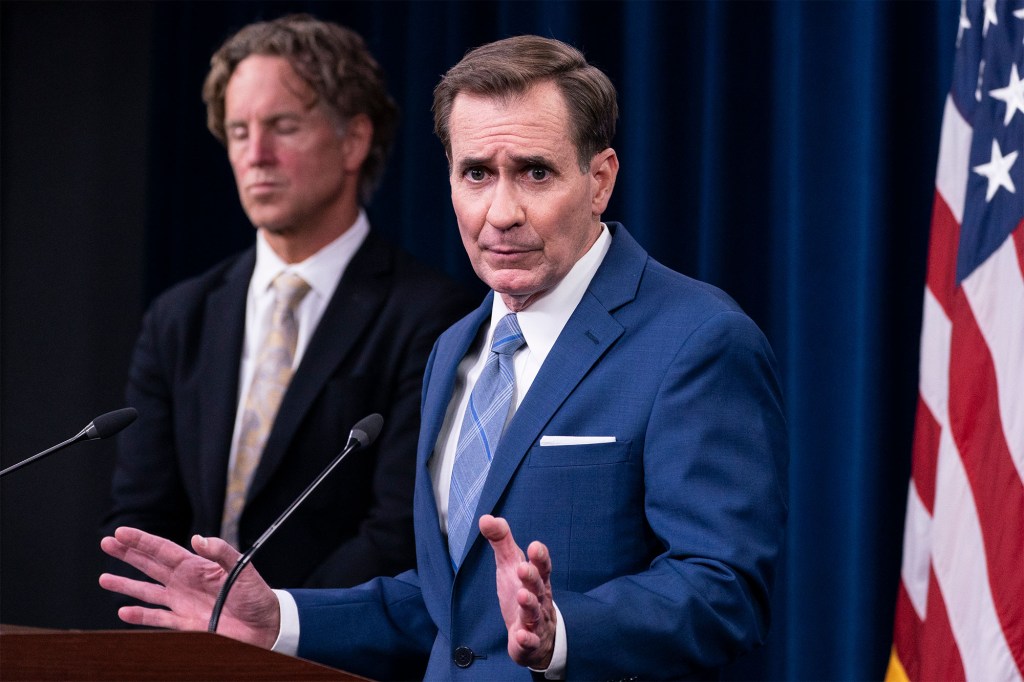 Pentagon spokesman John Kirby speaks during a media briefing at the Pentagon, Monday, Aug. 16, 2021