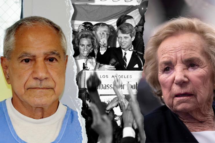 Sirhan Sirhan (left) has been serving life for the assassination of Robert F. Kennedy (center, with wife Ethel, right, minutes before he was shot in 1968). Now he’s up for parole which has caused a Kennedy family rift.