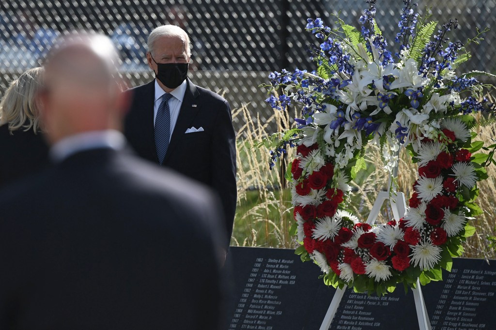 President Joe Biden and first lady Jill Biden attend a wreath laying ceremony as they pay their respects to 9/11 victims at the Pentagon.