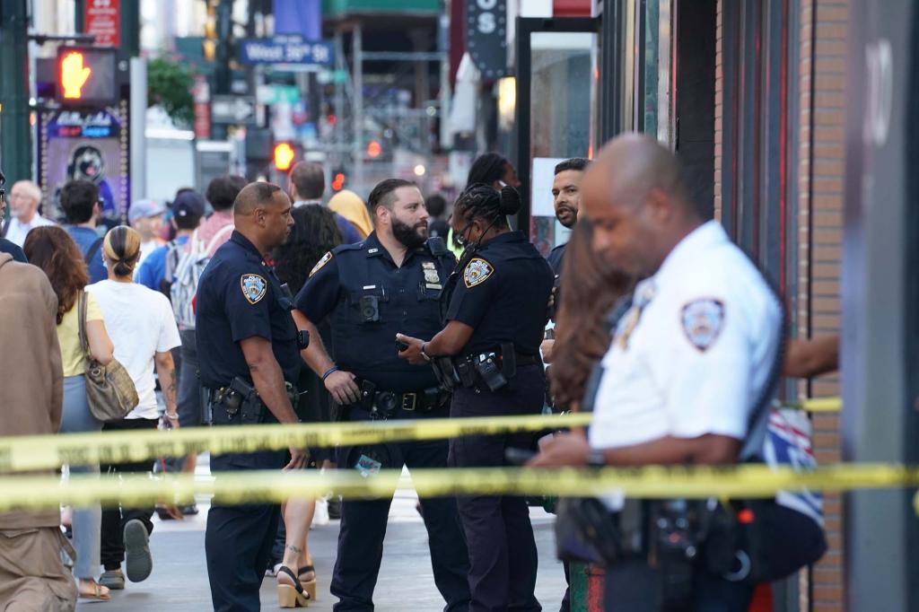 NYPD investigate report of a sidewalk stabbing on 8th ave between 34 & 35st., mhtn. this morning.