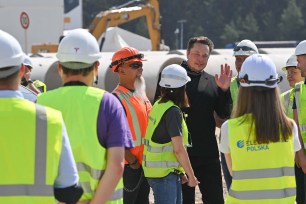 Elon Musk visits the site of the Tesla factory in Gruenheide, Germany