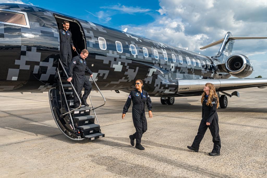 (L-R) Jared Isaacman, Chris Sembroski, Sian Proctor and Hayley Arceneaux arriving in Florida.