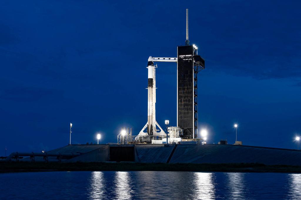 SpaceX Falcon 9 rocket with the company's Crew Dragon spacecraft launch pad 39A at NASA's Kennedy Space Center on September 14, 2021.