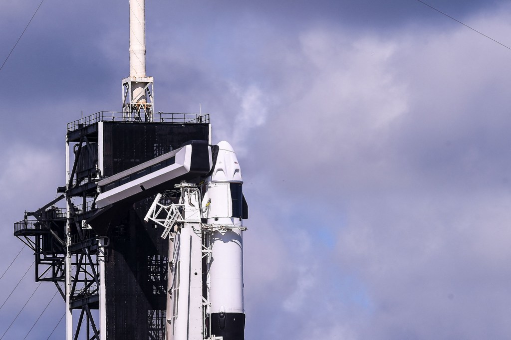 The SpaceX Falcon 9 rocket and Crew Dragon sits on launch Pad 39A at NASAs Kennedy Space Center as it is prepared for the first completely private mission to fly into orbit in Cape Canaveral, Florida on September 15, 2021.