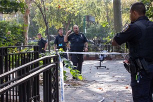 NYPD 5th pcvt officers at the scene of a stabbing in SDR Park, Chrystie Street north of Delancey Street, saturday afternoon