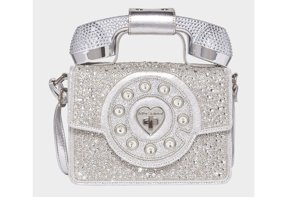A silver phone purse