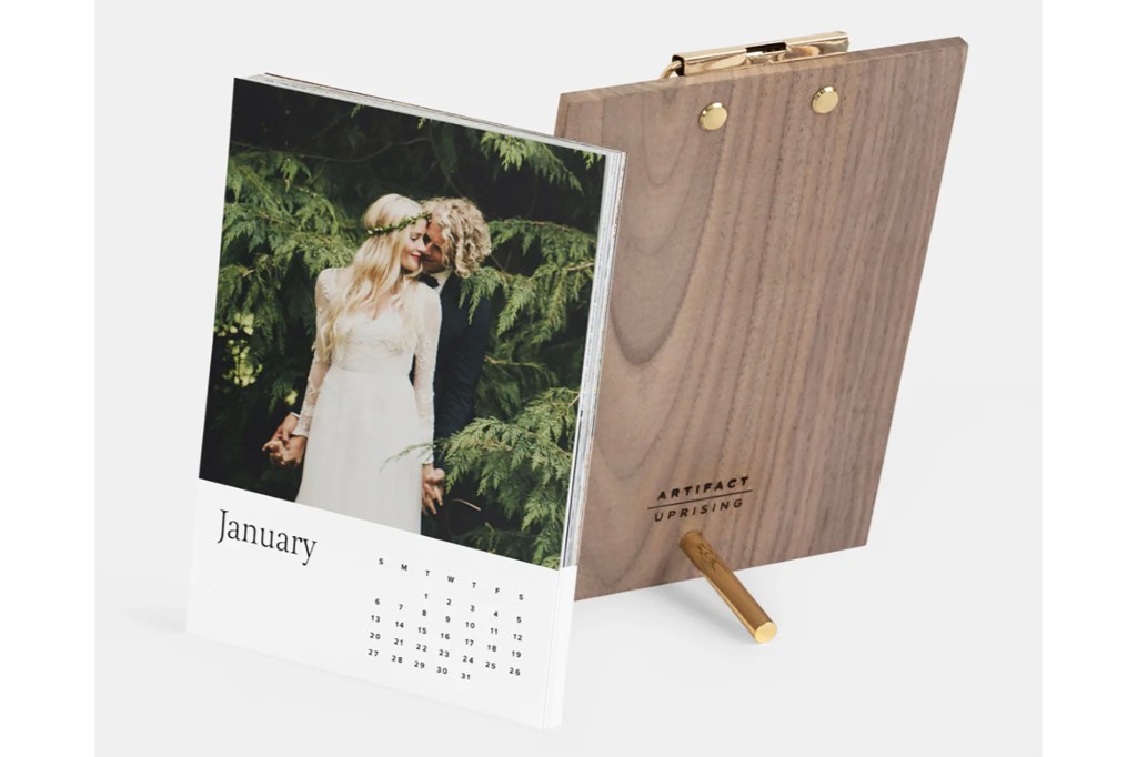 A walnut wooden photo calendar 