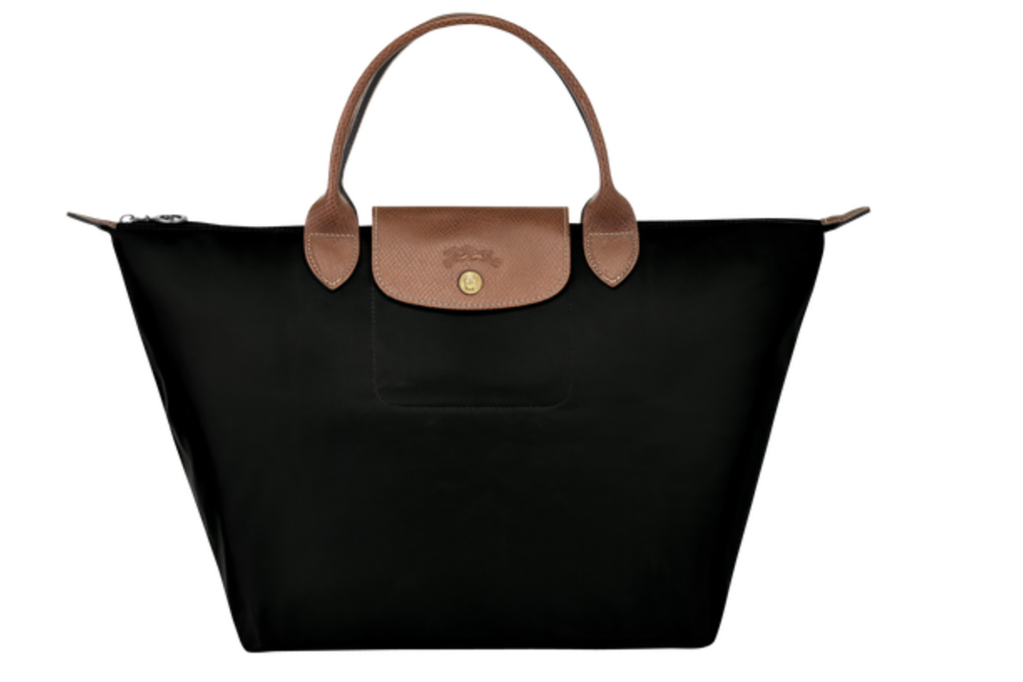 A black Longchamp tote bag