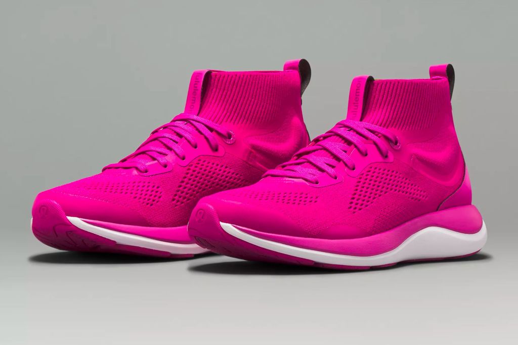 Hot pink workout shoes.