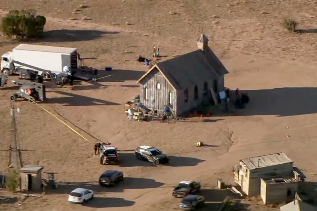 The New Mexico set of "Rust" seen on Friday, Oct. 22, 2021, the day after the fatal shooting.