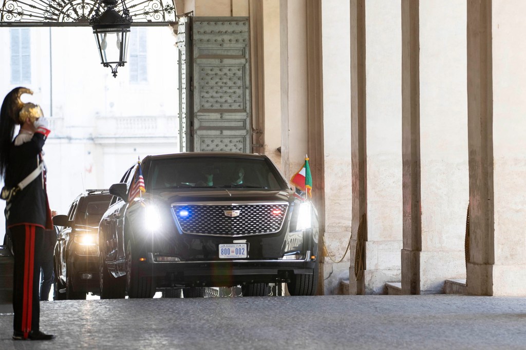 President Joe Biden arriving by car at the Quirinale presidential palace in Rome, Italy on Oct. 29, 2021.