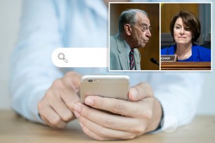 Sens. Chuck Grassley and Amy Klobuchar (insets) have created a bipartisan bill to bar big tech companies from rigging their search results.