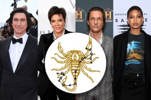 Adam Driver, Kris Jenner, Matthew McConaughey and Willow Smith are among the many Scorpio celebrities.