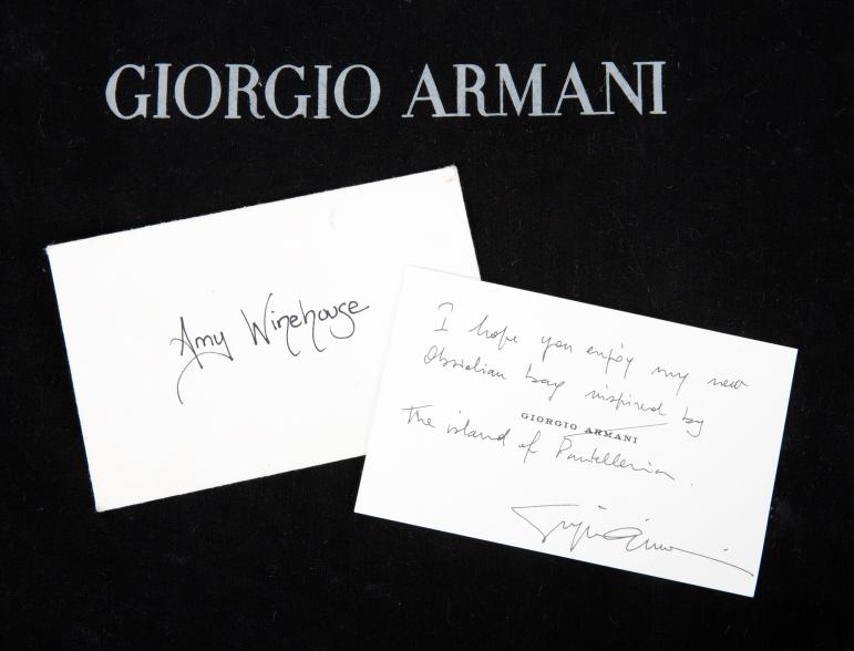 A note from Armani to Winehouse in Julien's Auction.
