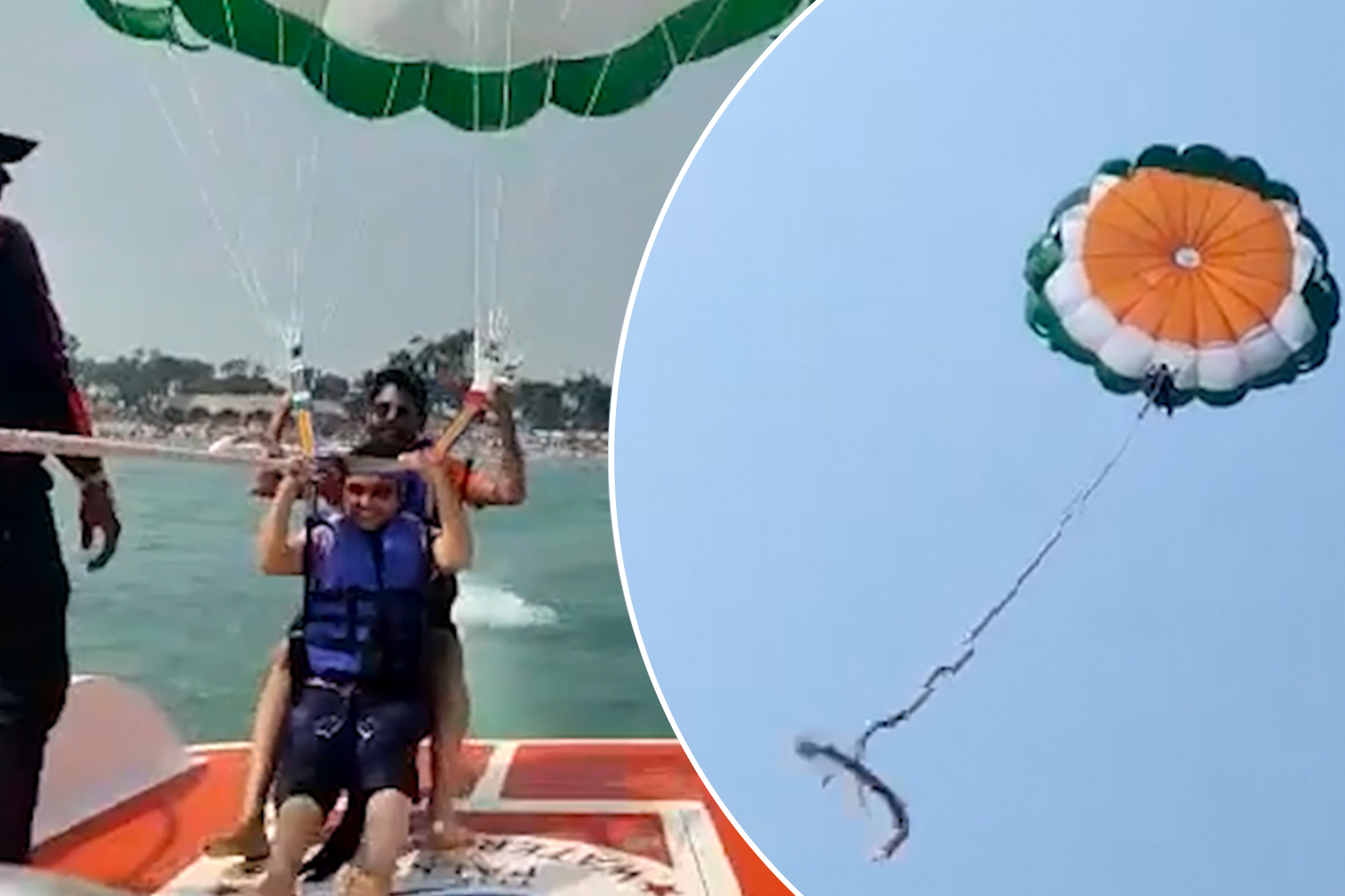 Parasailing fail! Couple sent flying after rope snaps
