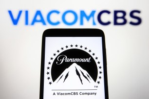 photo illustration showing logo of Paramount+ with logo of ViacomCBS in background