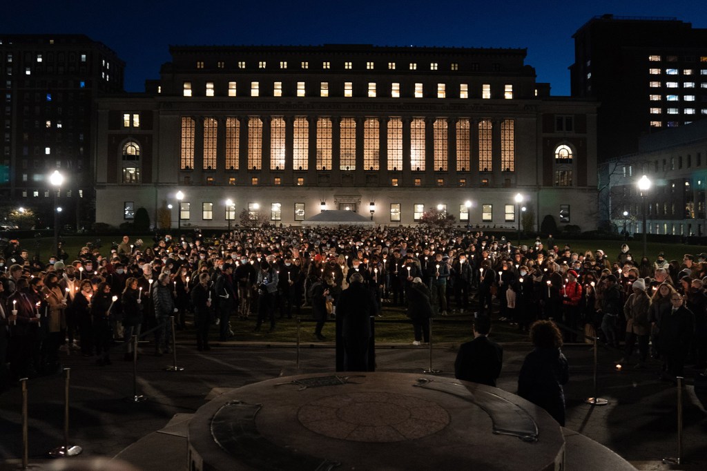 Columbia University President Lee Bollinger shared his “deepest and most heartfelt condolences” during a campus vigil for Davide Giri on Dec. 3, 2021.