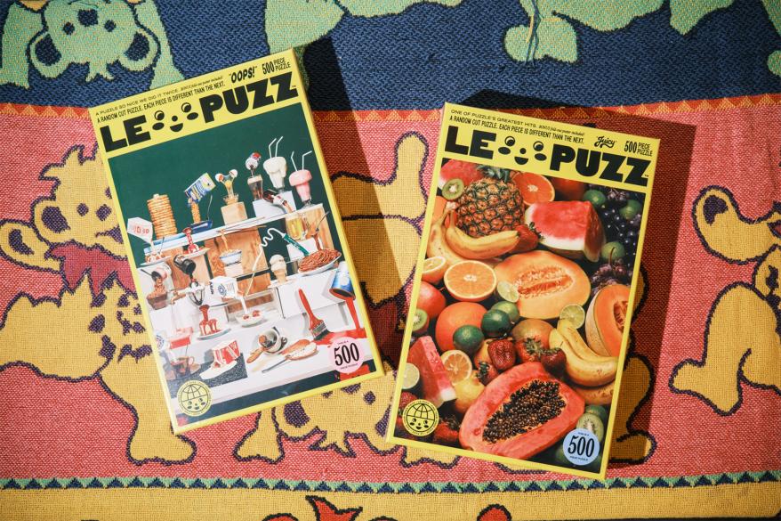 Randomly cut jigsaw pieces in Le Puzz puzzles are beloved by customers at Friends NYC.