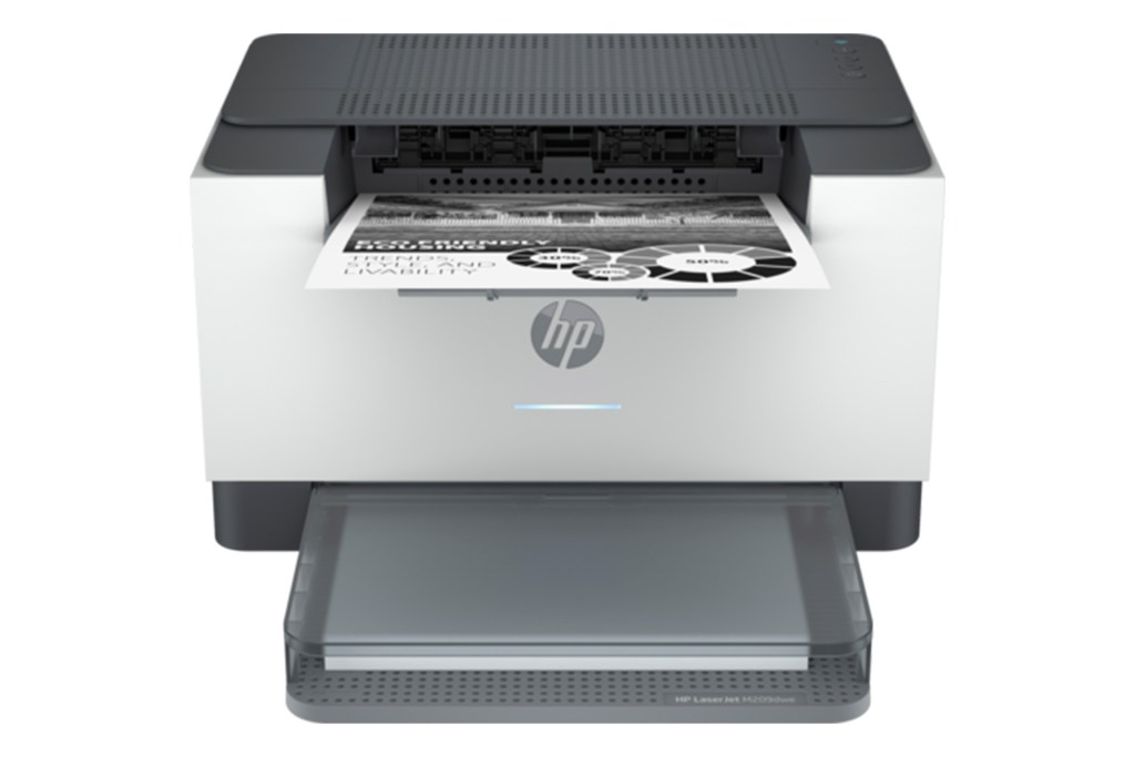 HP LaserJet M209dwe Printer, white boxy printer