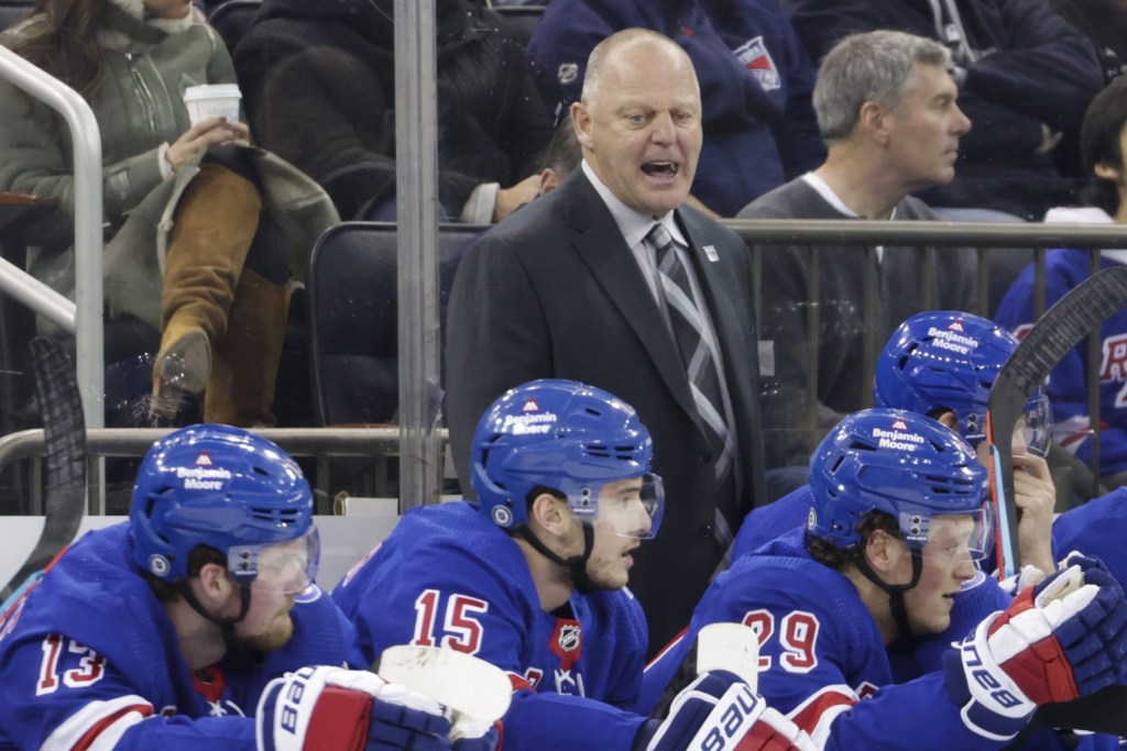 Rangers head coach Gerard Gallant looks on in the first period of a game against the Coyotes on Saturday, Jan. 22, 2022.
