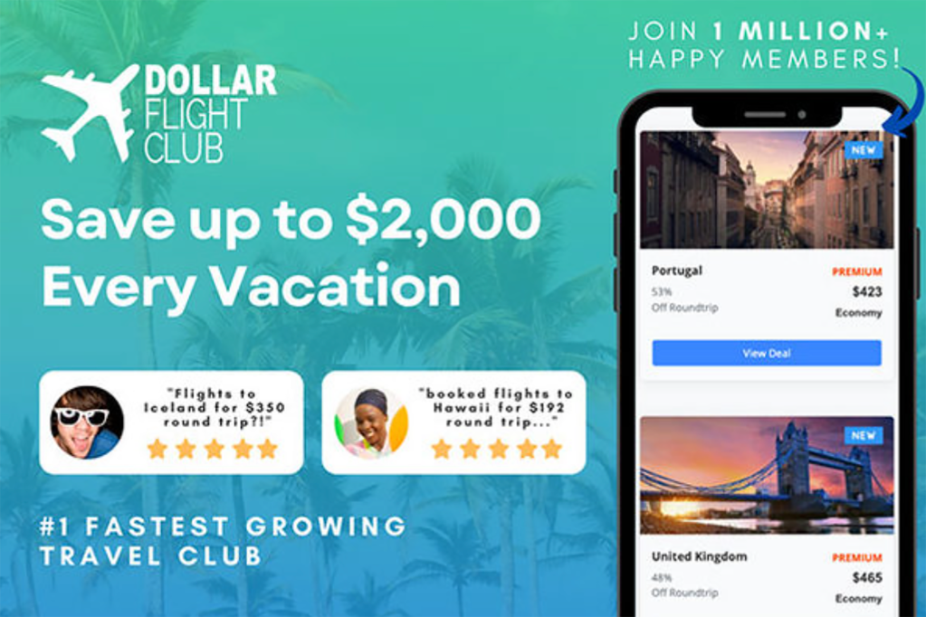 An advertisement for Dollar Flight Club
