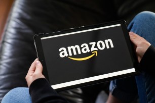 Amazon logo on a tablet.