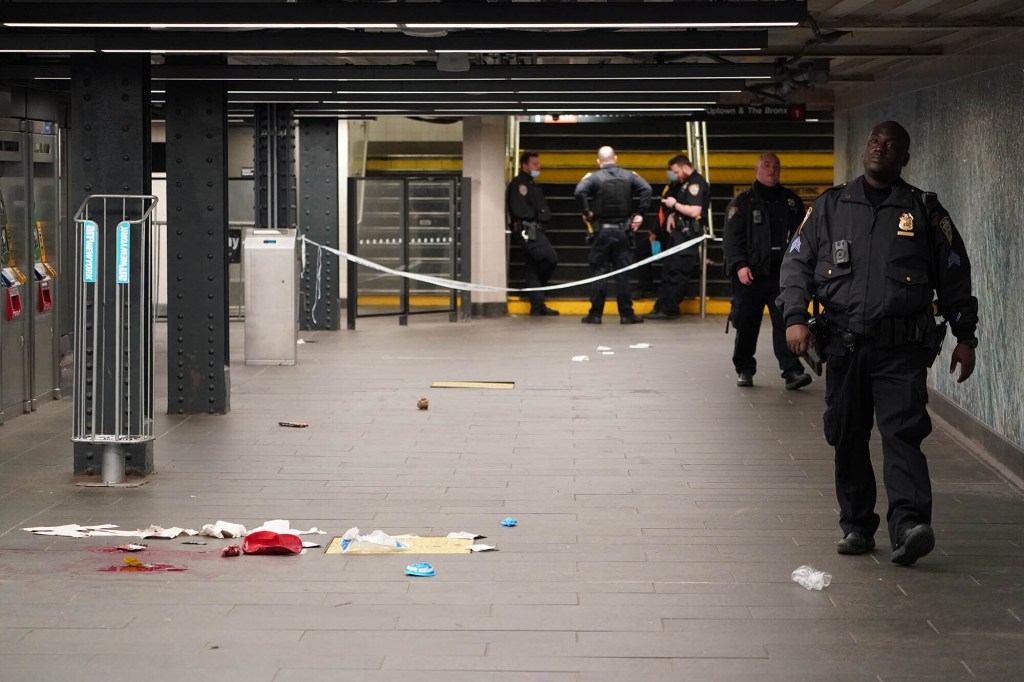Police at the scene where a person was fatally stabbed inside the 34th Street subway station located at Seventh Avenue and W34th Street in New York, NY around 12:30 a.m. on November 21, 2021. 
