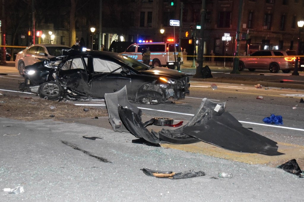 three vehicles were involved in an accident on Eastern Parkway and Rogers Avenue