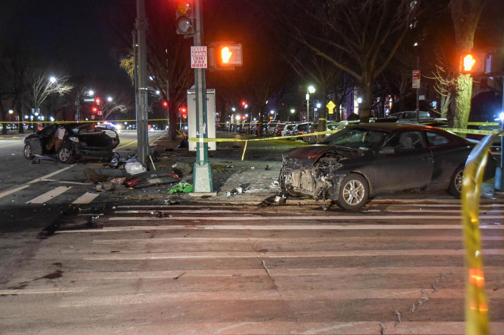 three vehicles were involved in an accident on Eastern Parkway and Rogers Avenue