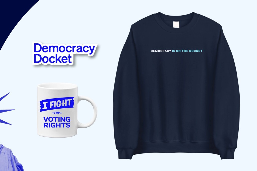 Elias runs Democracy Docket, "a progressive media platform" that advocates for voting rights and sells branded merchandise on its web site. 