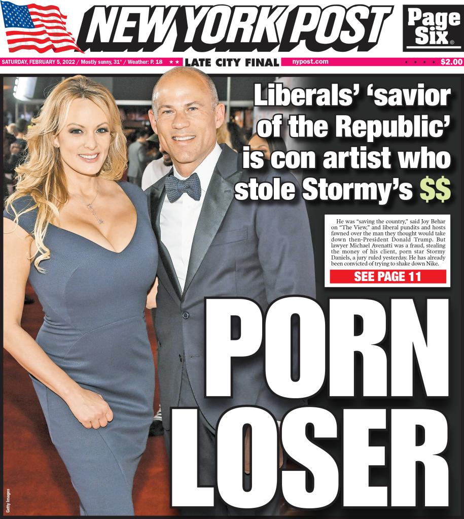 Front cover of the New York Post on Feb. 5, 2022.