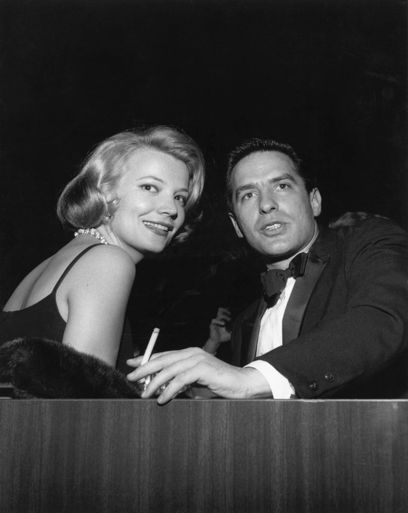 Gena Rowlands and John Cassavettes in formal wear in a black and white photo from the 1 960's