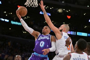 Russell Westbrook during the Lakers' win over the Knicks on Feb. 5, 2022.