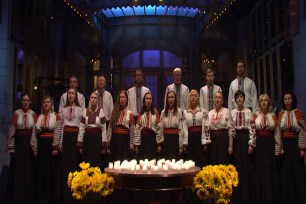 The Ukrainian Chorus Dumka of New York performed during the opening of "Saturday Night Live" on Feb. 26, 2022.