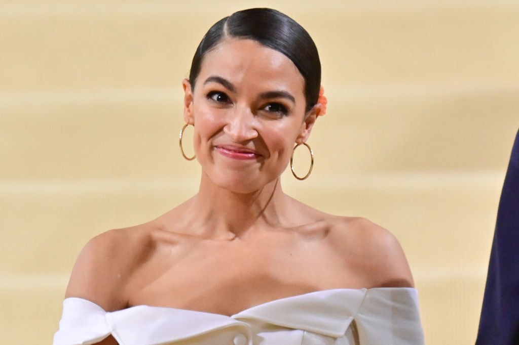 Alexandria Ocasio-Cortez leaves the 2021 Met Gala Celebrating In America: A Lexicon Of Fashion at Metropolitan Museum of Art on September 13, 2021 in New York City. 