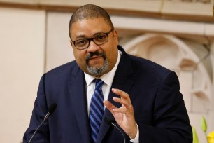 Manhattan D.A. Alvin Bragg speaking at Abyssinian Baptist Church.