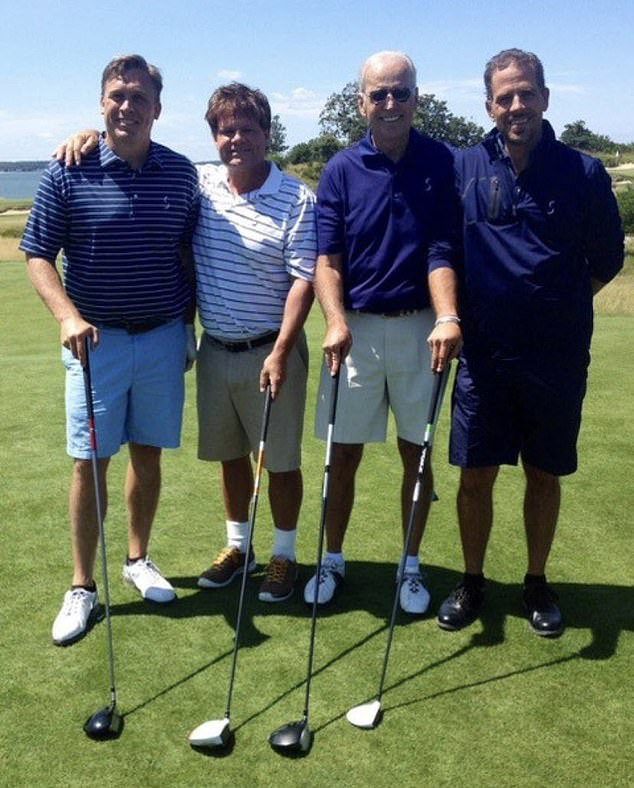 Joe Biden, second right, and his son, Hunter, right, pictured golfing in the Hamptons with Devon Archer, left, in a 2014 photo.