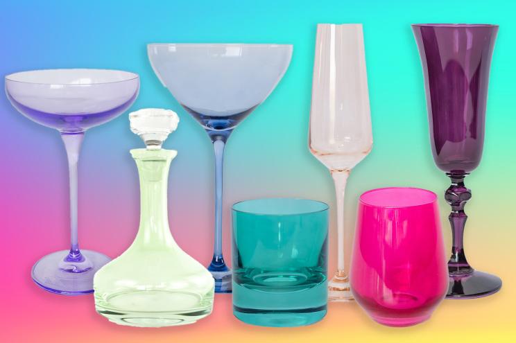 An array of rainbow colored glasses