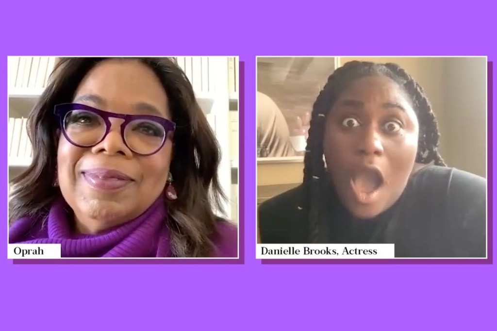 Oprah Winfrey surprises Danielle Brooks with a video call telling her she has landed the part of Sofia in the upcoming The Color Purple movie, posted to twitter