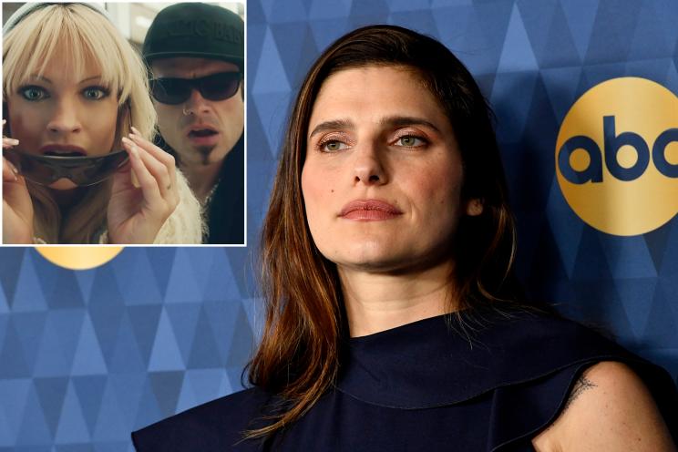 Lake Bell (above) was one of many celebrities who had their nude photos leaked back in 2014. Inset: Lily James and Sebastian Stan in “Pam & Tommy.”