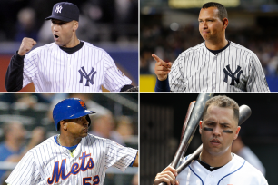 Pictured, clockwise from top left: Derek Jeter, Alex Rodriguez, Carlos Beltran, Yoenis Cespedes