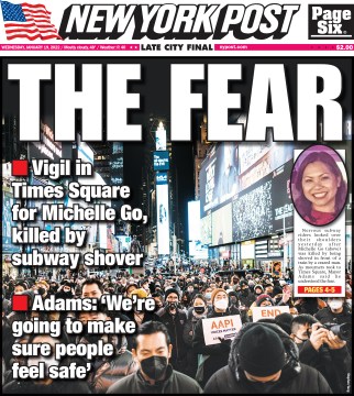 Front page from the subway shoving of Michelle Go.