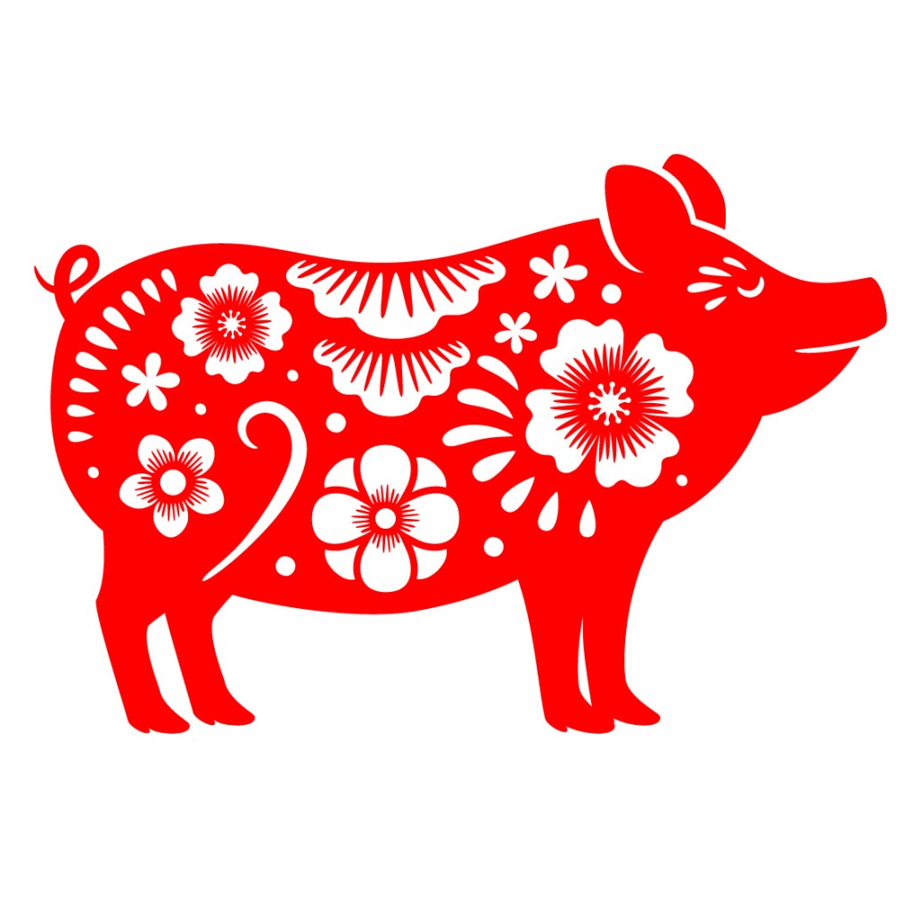 Red Chinese zodiac illustration of the pig