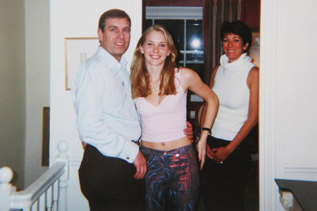 Prince Andrew and young Virginia Giuffre with Ghislaine Maxwell.