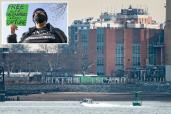 A general view shows the Rikers Island jail complex in the East River of New York, from Queens,