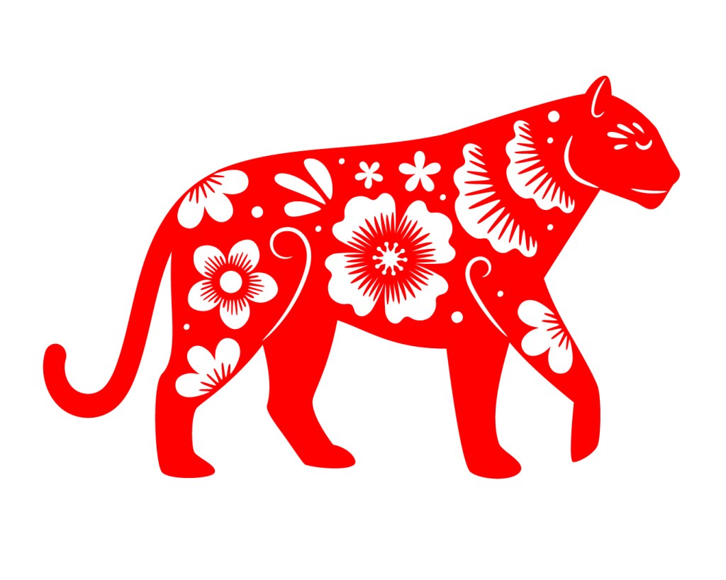 Red Chinese zodiac illustration of the tiger